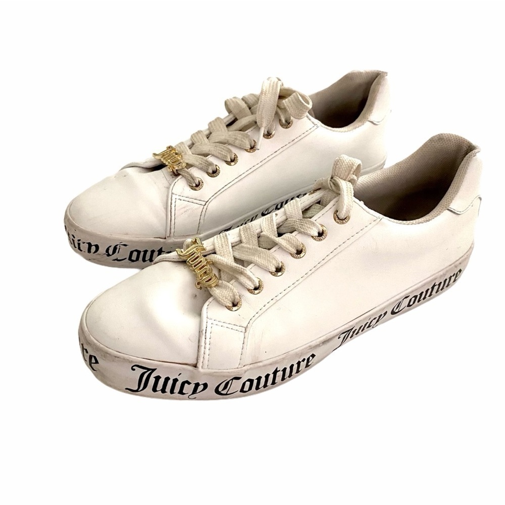 Juicy Couture Chatter Sneakers Sz 7.5 White Low Top Logo Sporty Fashion Lace-up